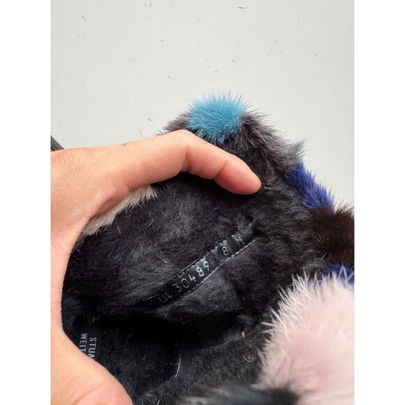 STUART WEITZMAN Black Suede Rainbow Rabbit Fur Trim Combat Boots, Size 8 - Picture 13 of 15